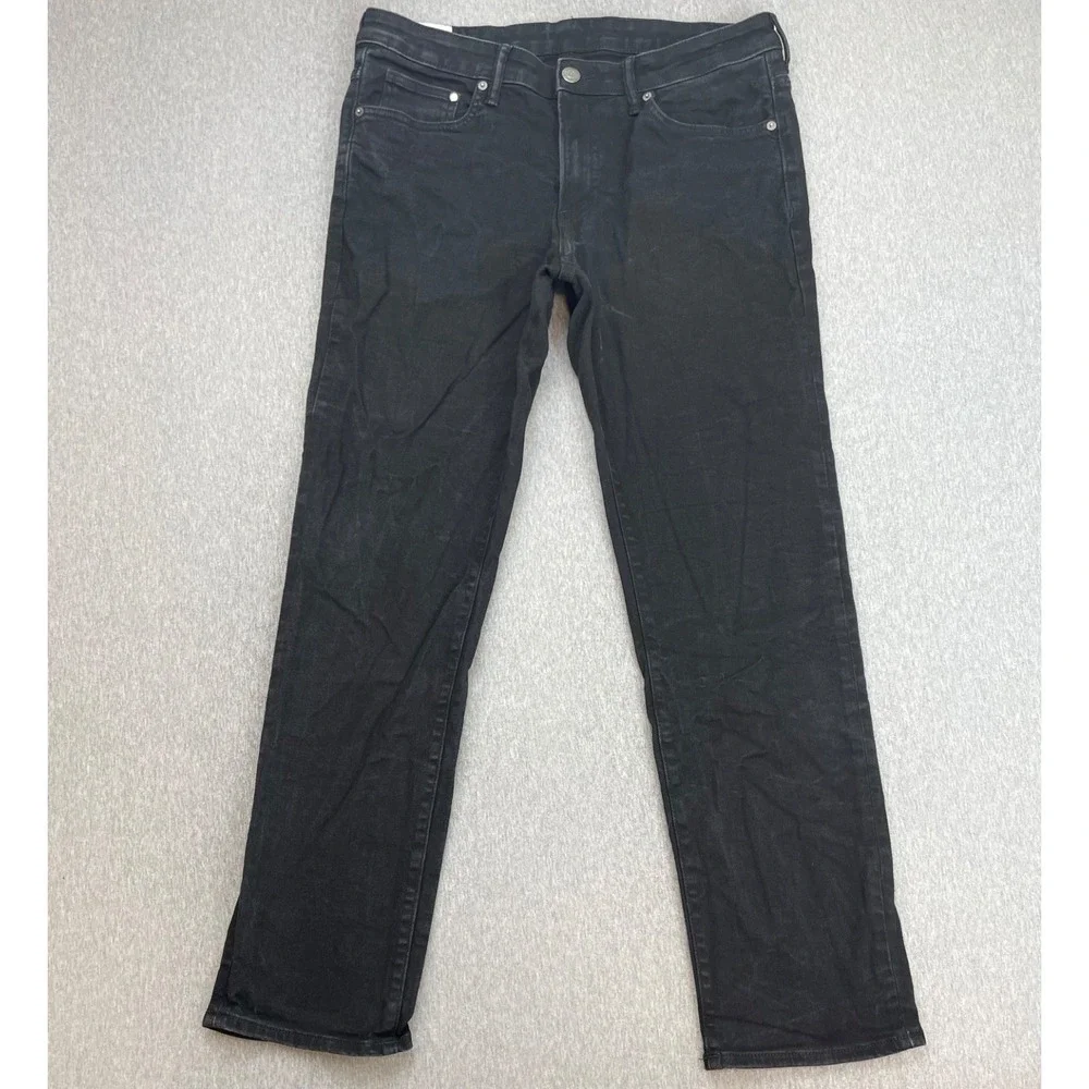 H&M Jeans Mens 34 x 32 Black Cotton Blend Stretch Straight Regular Fit